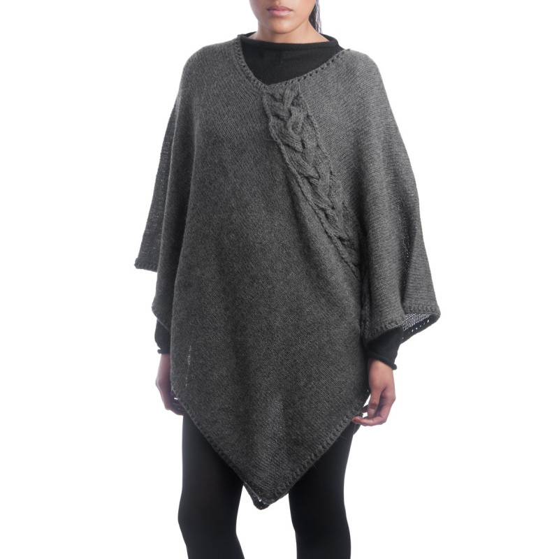 Poncho with braid - 100% alpaca wool