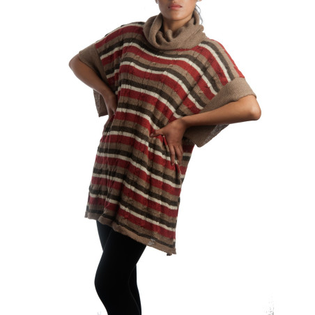 Poncho with stripes - 100% alpaca wool